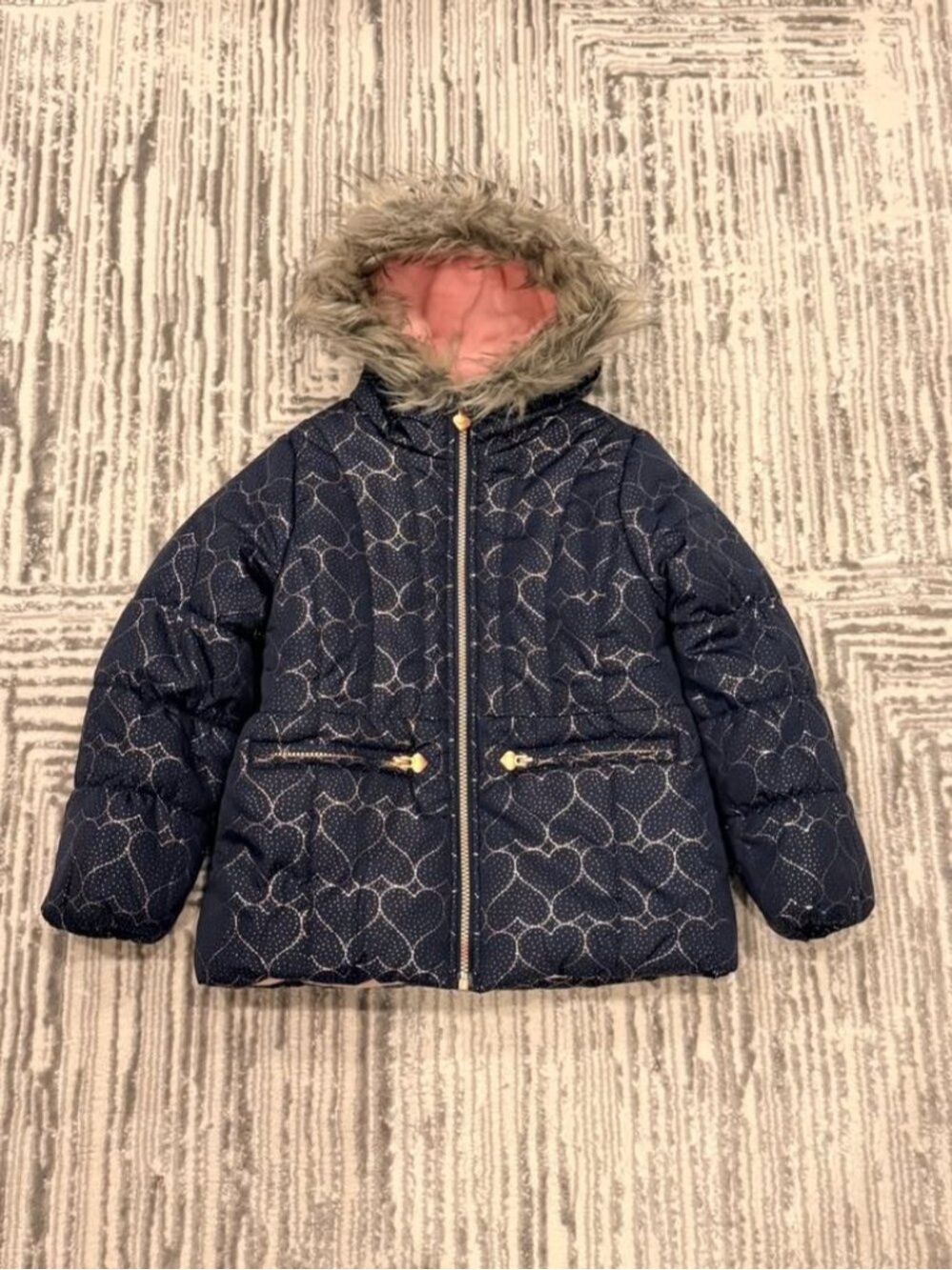 Jessica Simpson girls youth M size 5/6 navy/rose gold Winter puffer coat